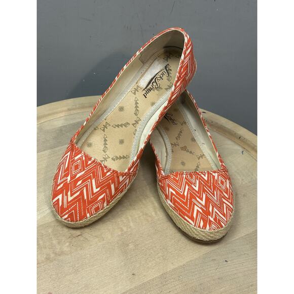 Lucky Brand Shoes Womens Size 7 Orange White‎ Espadrille Wedge Slip On Geometric - Picture 1 of 10